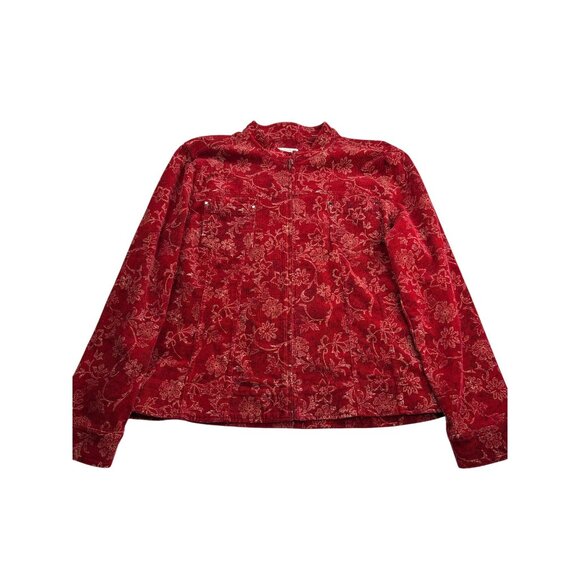 Christopher & Banks Womens Floral Corduroy Jacket XL Vintage Y2K Red Beige Black - Picture 1 of 7